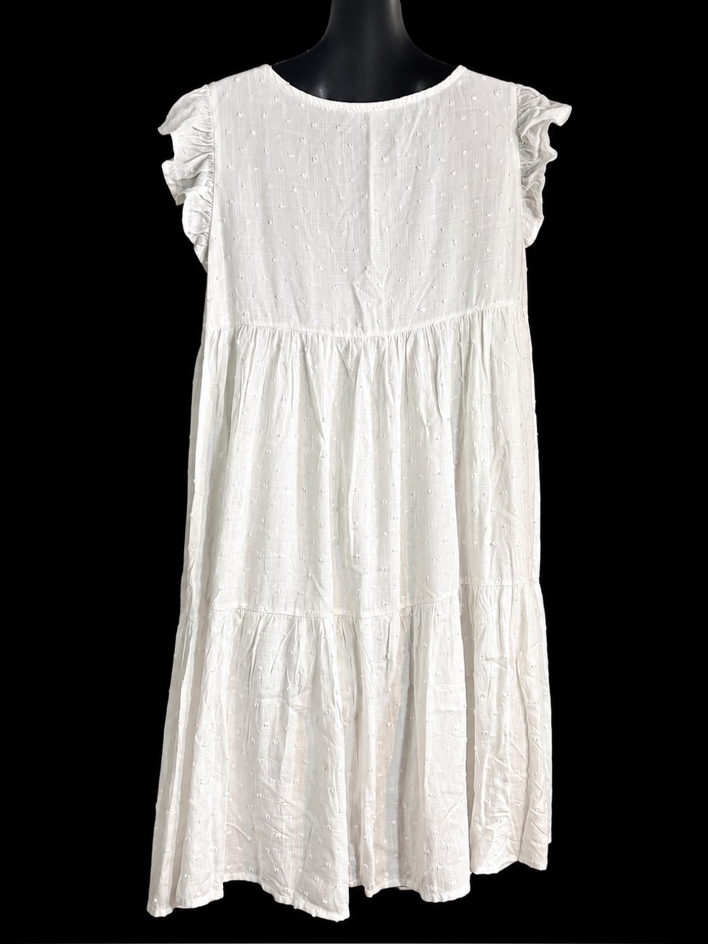 Everly White  babydoll-style mini dress delicate ruffle cap sleeves medium - Picture 2 of 10